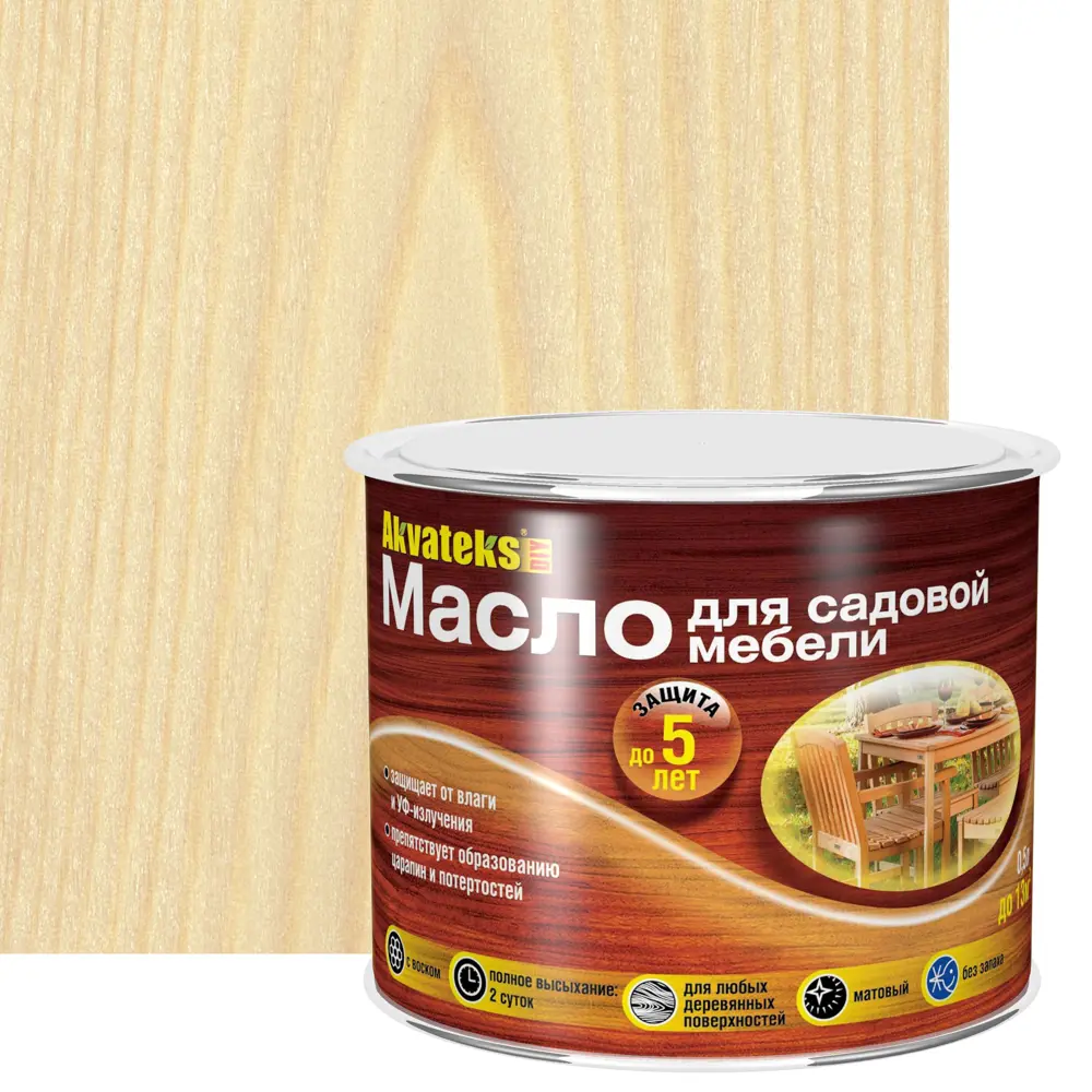 Фото Масло для садовой мебели Akvateks DIY бесцветный 0.5 л Фото Масло для садовой мебели Akvateks DIY бесцветный 0.5 л