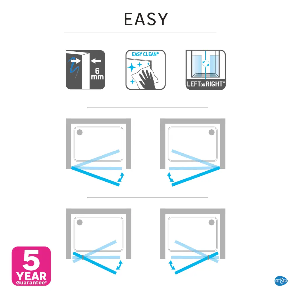 Фото 35 Стекло для распашной душевой двери Sensea Easy 100 см прозрачное, цвет профиля на выбор