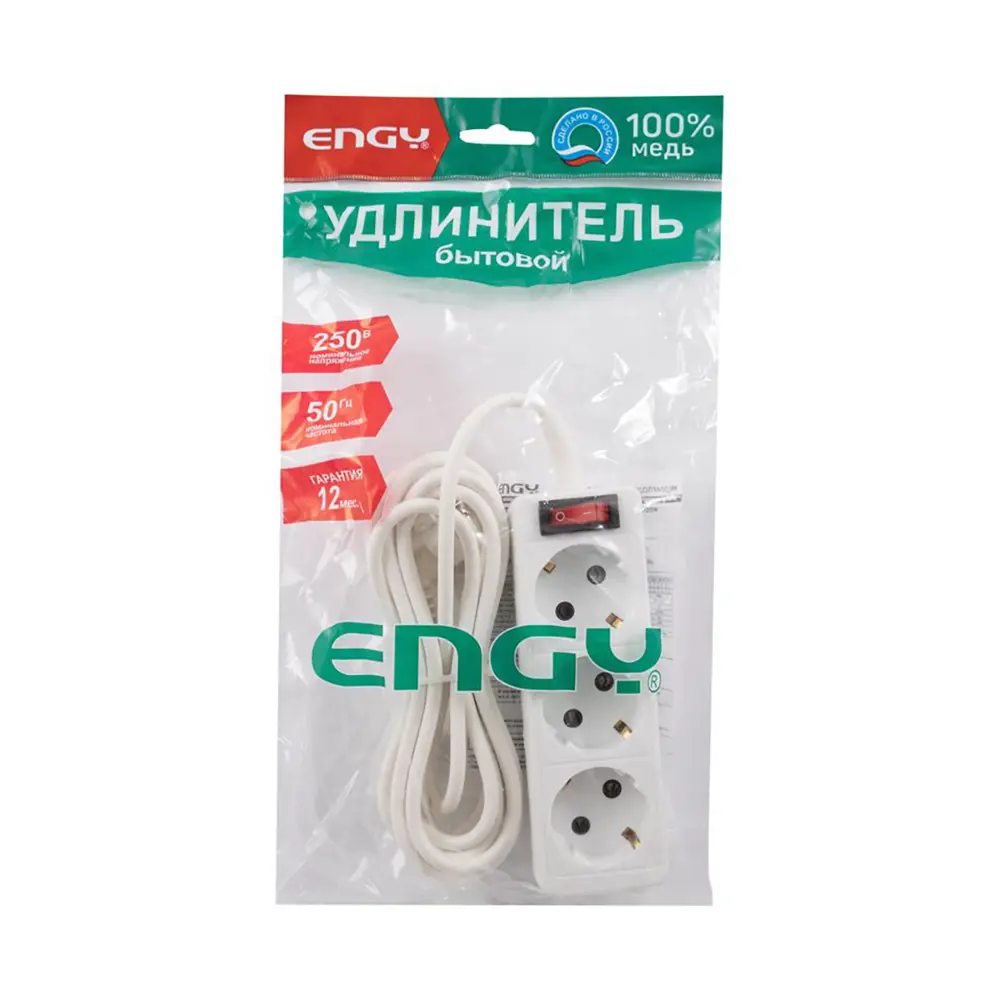 Фото 2 Удлинитель бытовой Engy 220820 3x0.75 3 м 3 розетки с заземлением 2200 Вт с выключателем цвет белый Фото 2 Удлинитель бытовой Engy 220820 3x0.75 3 м 3 розетки с заземлением 2200 Вт с выключателем цвет белый