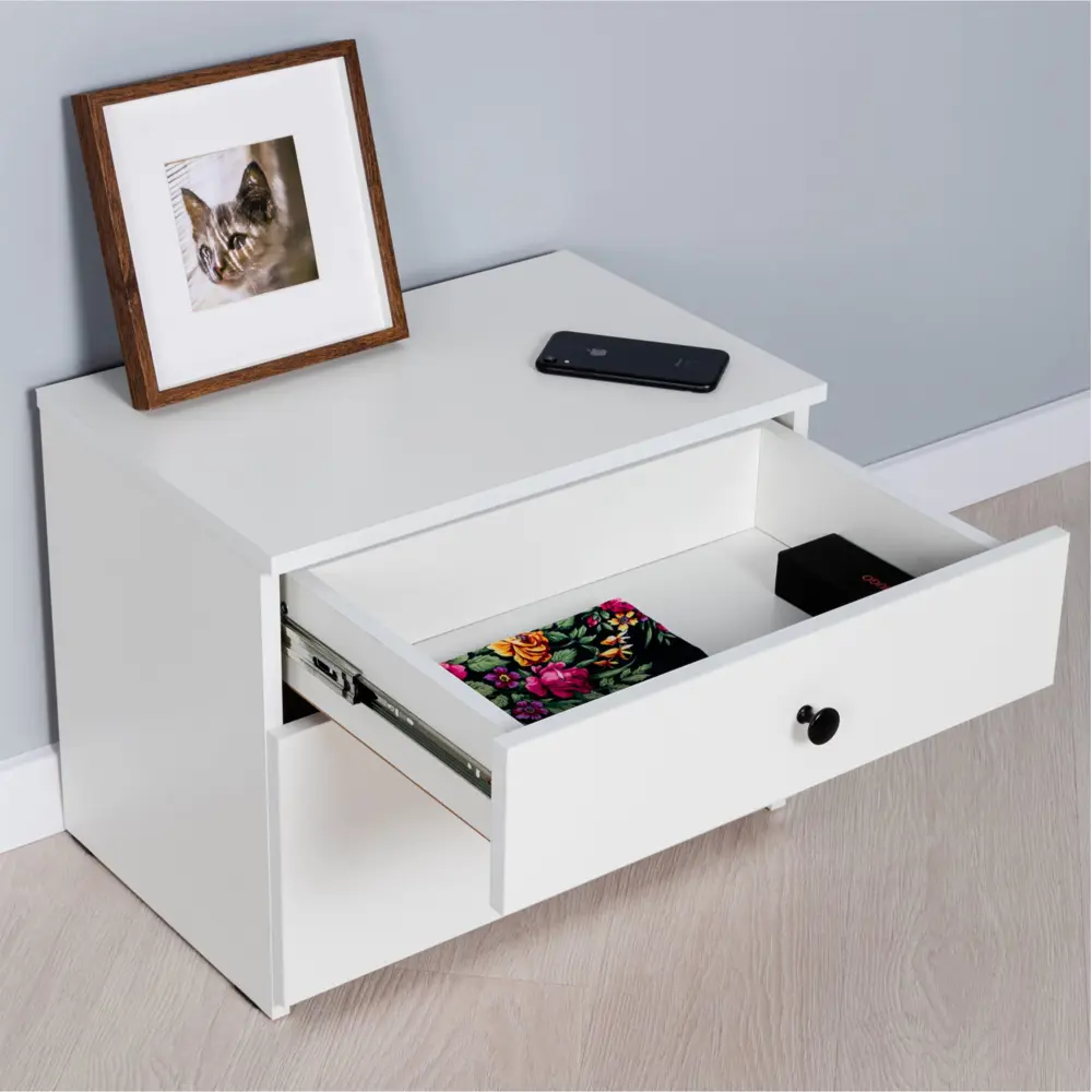 Фото 5 Тумба прикроватная Моби 53x41.5x35.1 см 2 ящика ЛДСП цвет белый шагрень Фото 5 Тумба прикроватная Моби 53x41.5x35.1 см 2 ящика ЛДСП цвет белый шагрень