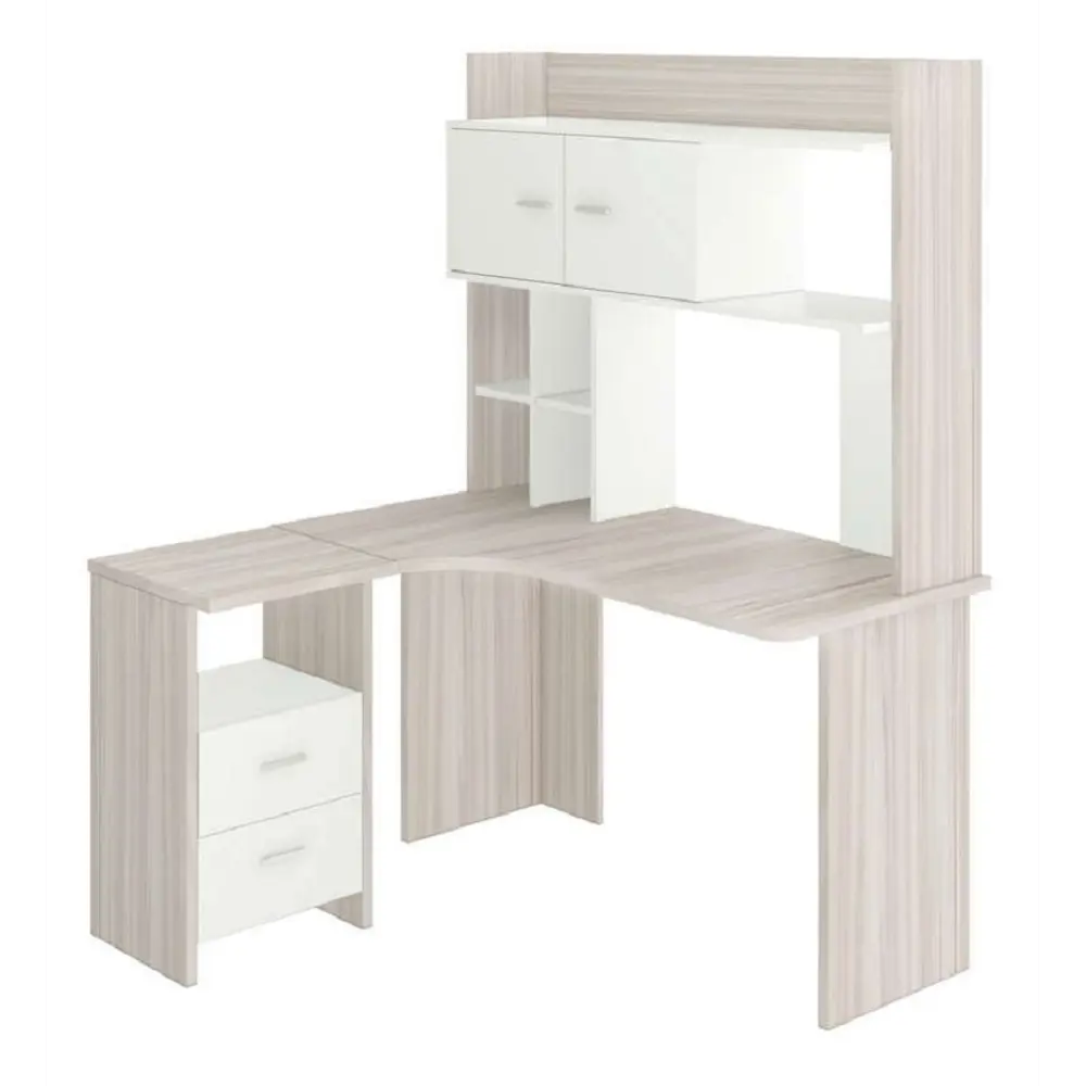 Фото Компьютерный стол Мэрдэс Скл-Угл130+Нклx-130 Кбе Лев 130x179x120 см ЛДСП цвет белый жемчуг/бежево-белый Фото Компьютерный стол Мэрдэс Скл-Угл130+Нклx-130 Кбе Лев 130x179x120 см ЛДСП цвет белый жемчуг/бежево-белый