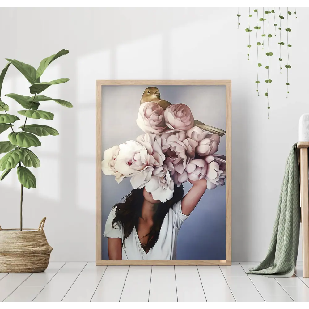 Фото Постер 28 картин Девушка с пионами и птицей на голове Эми Джадд 40x50 см, в подарочном тубусе без рамы Фото Постер 28 картин Девушка с пионами и птицей на голове Эми Джадд 40x50 см, в подарочном тубусе без рамы
