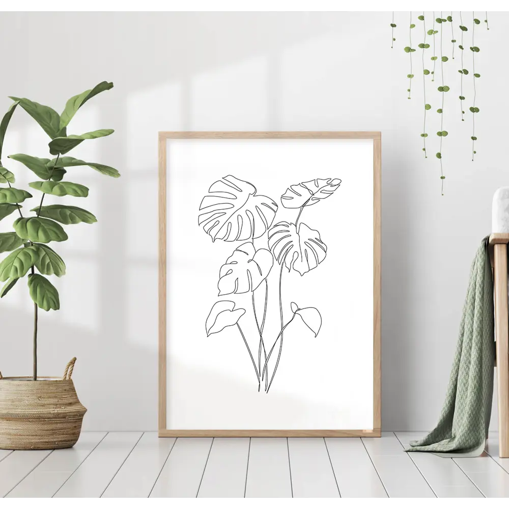 Фото Постер 28 картин "Листья монстеры" линейный рисунок 40x50 см, в подарочном тубусе без рамы Фото Постер 28 картин "Листья монстеры" линейный рисунок 40x50 см, в подарочном тубусе без рамы