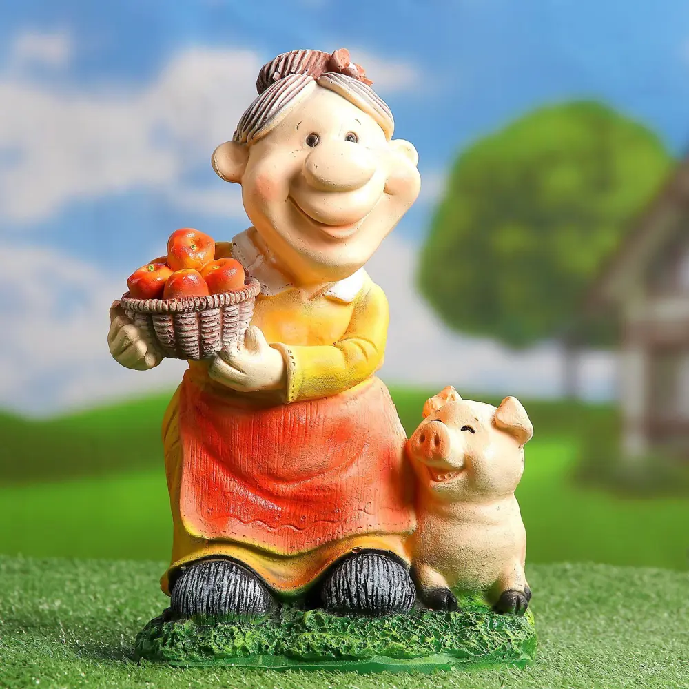 Фото 4 Садовая фигура Хорошие сувениры Бабка с поросенком красно-желтая 30x21 см Фото 4 Садовая фигура Хорошие сувениры Бабка с поросенком красно-желтая 30x21 см