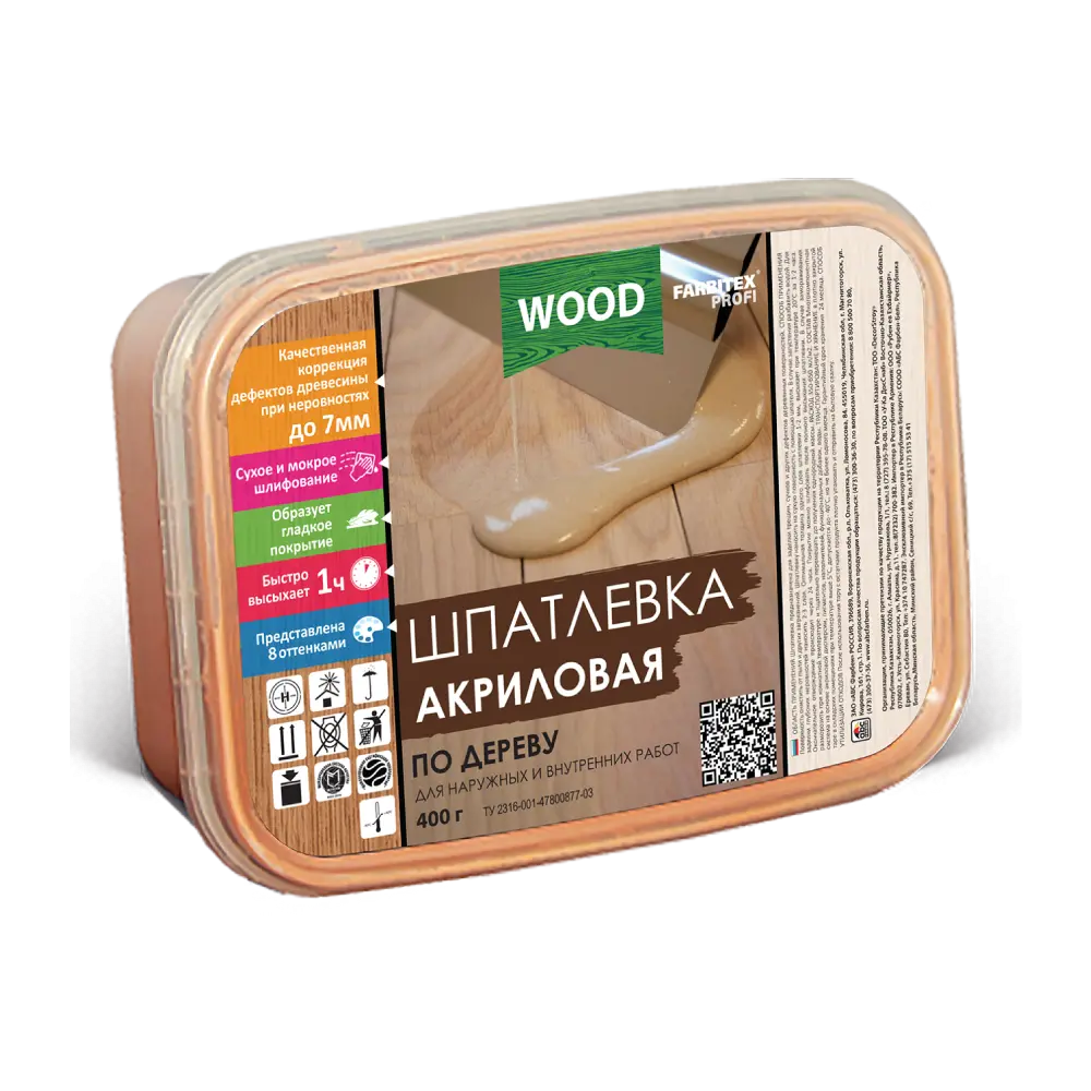 Фото Шпатлевка акриловая по дереву Farbitex Профи Wood бело-бежевый 0.5л