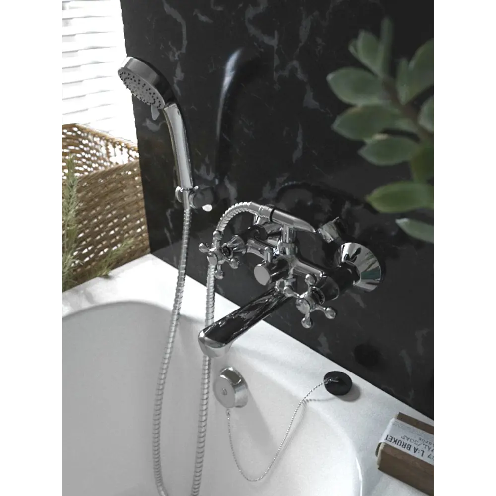 Фото 4 Смеситель для ванны Konner Classic CLS2500 6088153 двухвентильный с душевой лейкой цвет хром