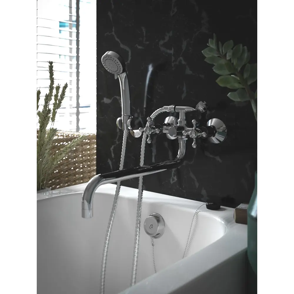 Фото 4 Смеситель для ванны Konner Classic CLS2600 6088154 двухвентильный с душевой лейкой цвет хром