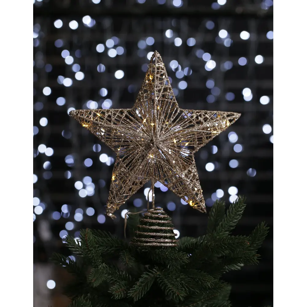 Фото Верхушка на елку Merry green Звезда с диодами h 30 см бежевый Фото Верхушка на елку Merry green Звезда с диодами h 30 см бежевый