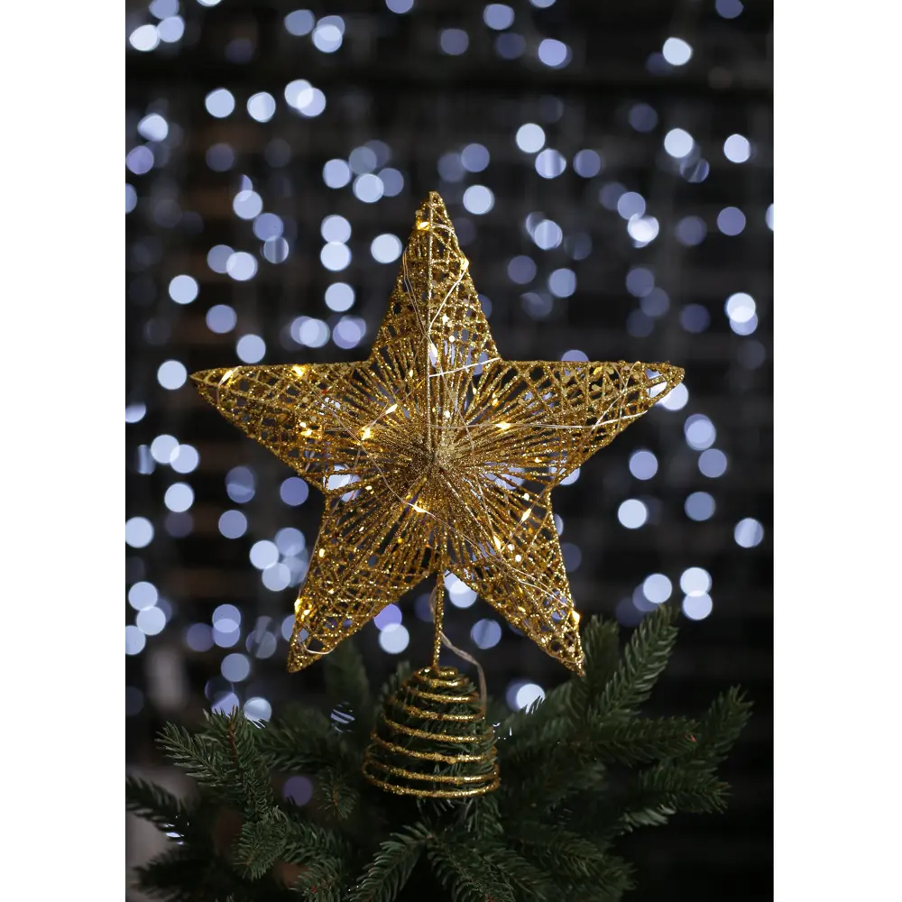 Фото Верхушка на елку Merry green Звезда с диодами h 30 см жёлтый / золотой Фото Верхушка на елку Merry green Звезда с диодами h 30 см жёлтый / золотой