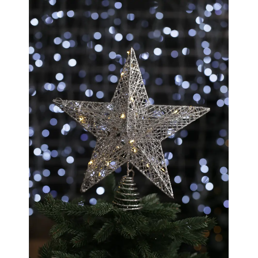 Фото Верхушка на елку Merry green DX202-SI-05 Звезда с диодами h 30 см серый/серебристый Фото Верхушка на елку Merry green DX202-SI-05 Звезда с диодами h 30 см серый/серебристый