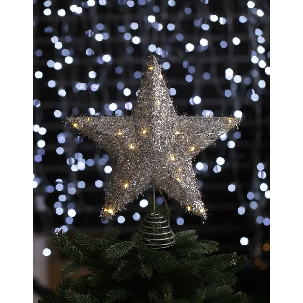 Фото Верхушка на елку Merry green DX210-SI-03 Звезда с диодами h 30 см серый/серебристый Фото Верхушка на елку Merry green DX210-SI-03 Звезда с диодами h 30 см серый/серебристый