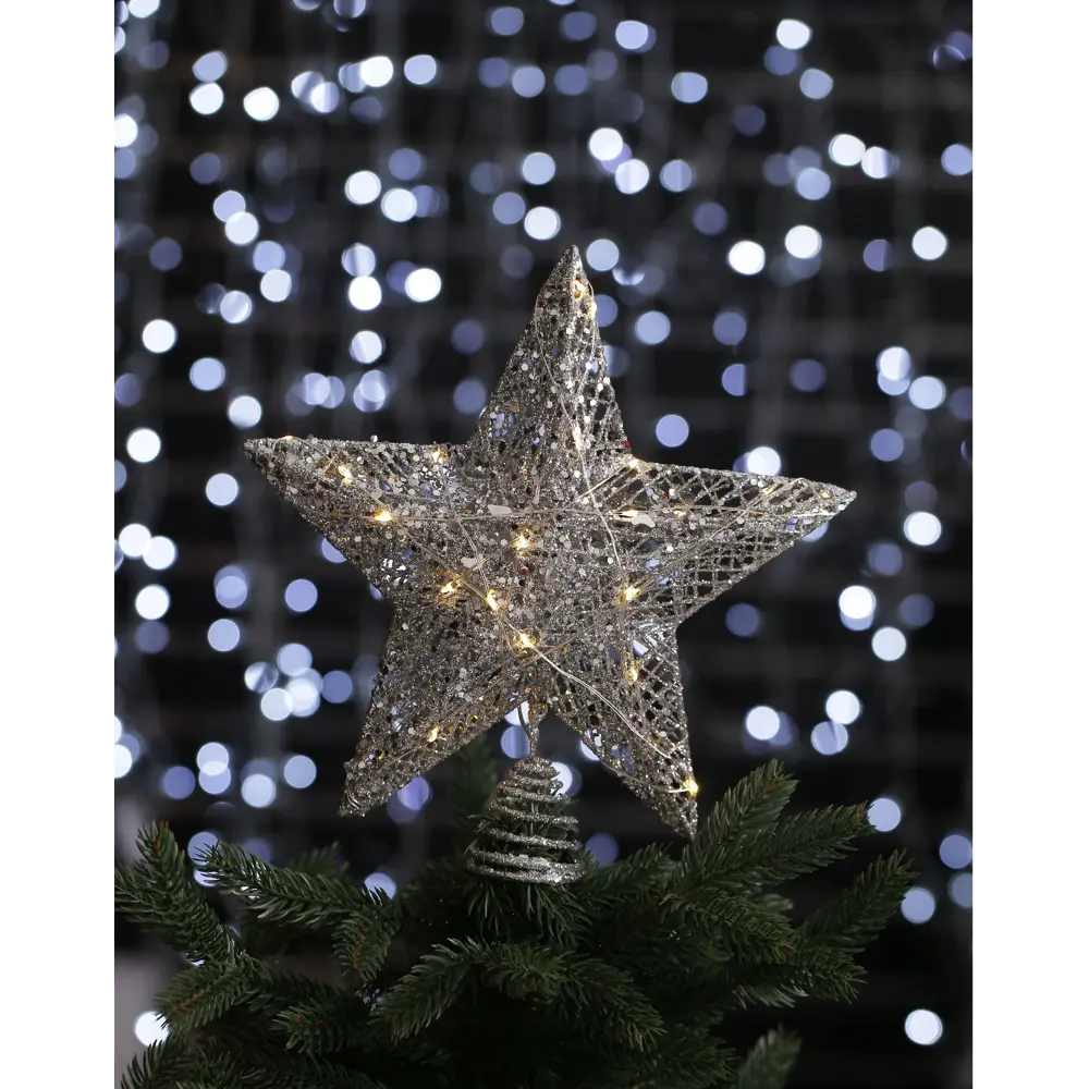 Фото Верхушка на елку Merry green DX202-SI-04 Звезда с диодами h 25 см серый/серебристый Фото Верхушка на елку Merry green DX202-SI-04 Звезда с диодами h 25 см серый/серебристый