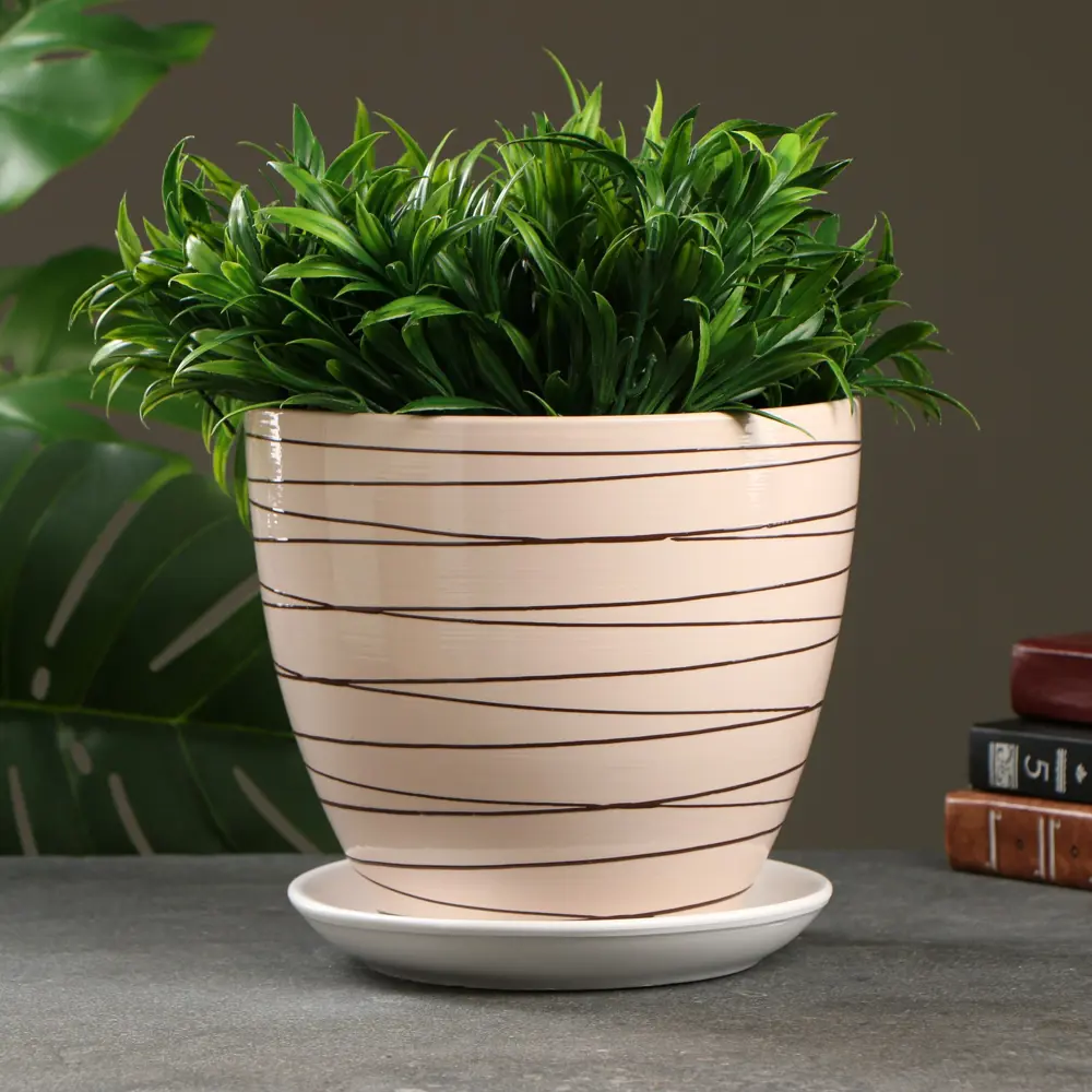 Фото Горшок цветочный 9335248 Simaland 23 см 5 л керамика бежевый