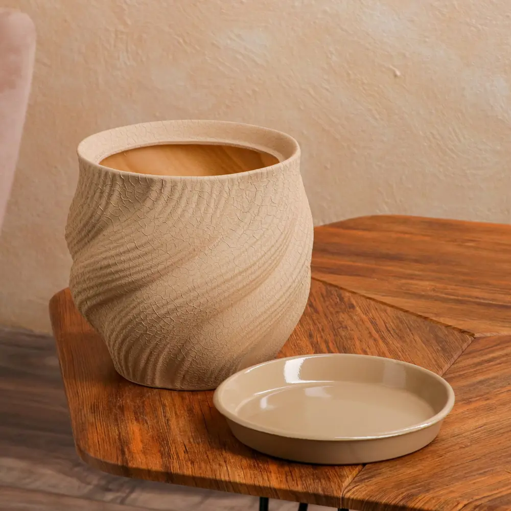 Фото 3 Горшок цветочный Лофт Керамика ручной работы 23 см 22 см 5 л керамика бежевый