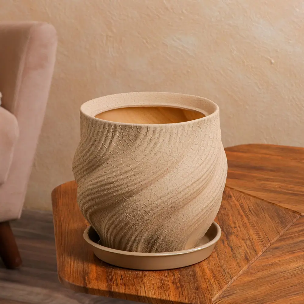 Фото 2 Горшок цветочный Лофт Керамика ручной работы 23 см 22 см 5 л керамика бежевый