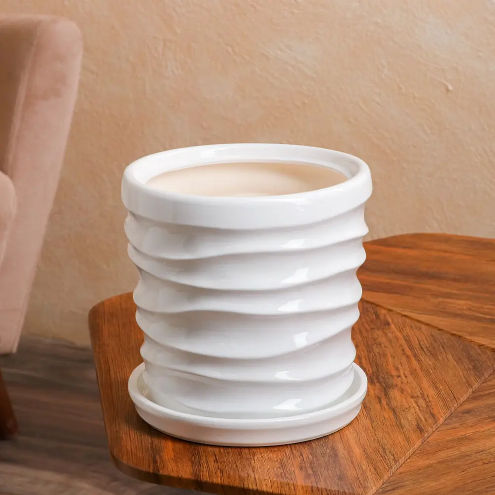 Фото 2 Горшок цветочный Nana ceramics 23 см 23 см 5 л керамика белый с блюдцем Фото 2 Горшок цветочный Nana ceramics 23 см 23 см 5 л керамика белый с блюдцем