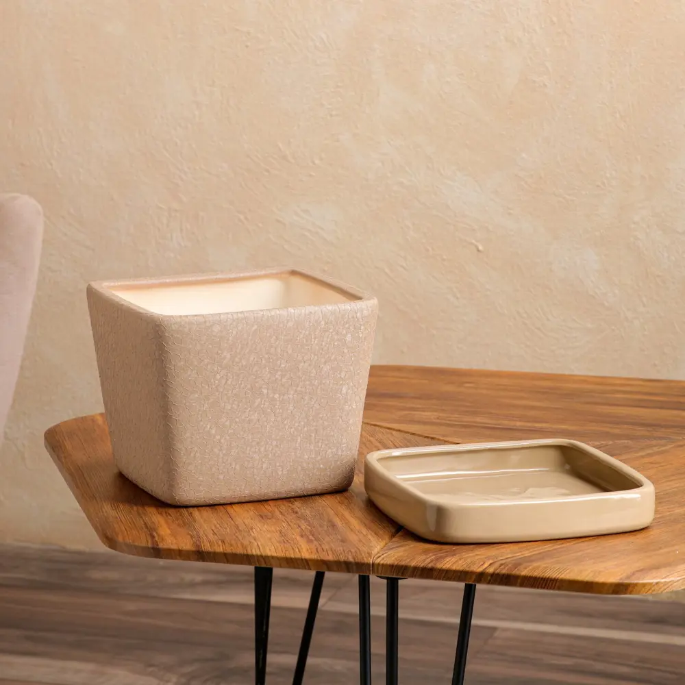 Фото 3 Горшок цветочный Nana ceramics 23 см 19.5 см 6.5 л керамика бежевый с блюдцем Фото 3 Горшок цветочный Nana ceramics 23 см 19.5 см 6.5 л керамика бежевый с блюдцем