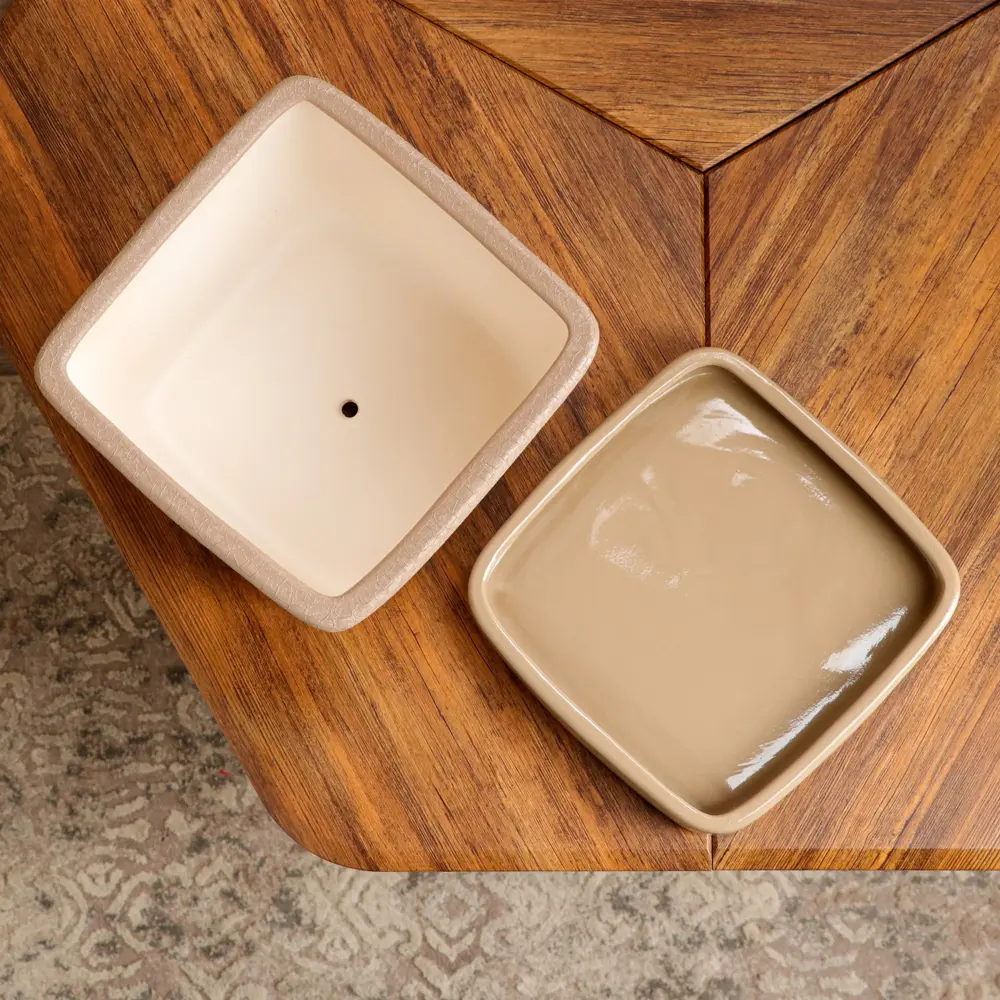 Фото 4 Горшок цветочный Nana ceramics 23 см 19.5 см 6.5 л керамика бежевый с блюдцем Фото 4 Горшок цветочный Nana ceramics 23 см 19.5 см 6.5 л керамика бежевый с блюдцем