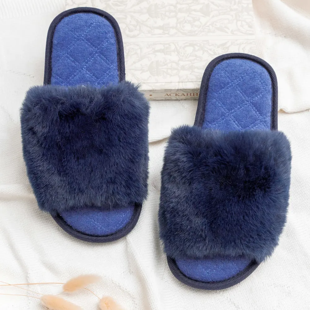 Фото 2 Тапочки Мех Amaro Home Bunny открытый нос синий р.39-40 Фото 2 Тапочки Мех Amaro Home Bunny открытый нос синий р.39-40