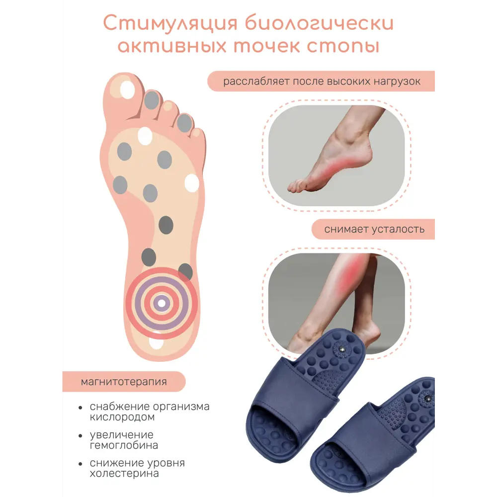 Фото Тапочки с массажным эффектом Amaro Home Massage открытый нос синий р.38-39 Фото Тапочки с массажным эффектом Amaro Home Massage открытый нос синий р.38-39