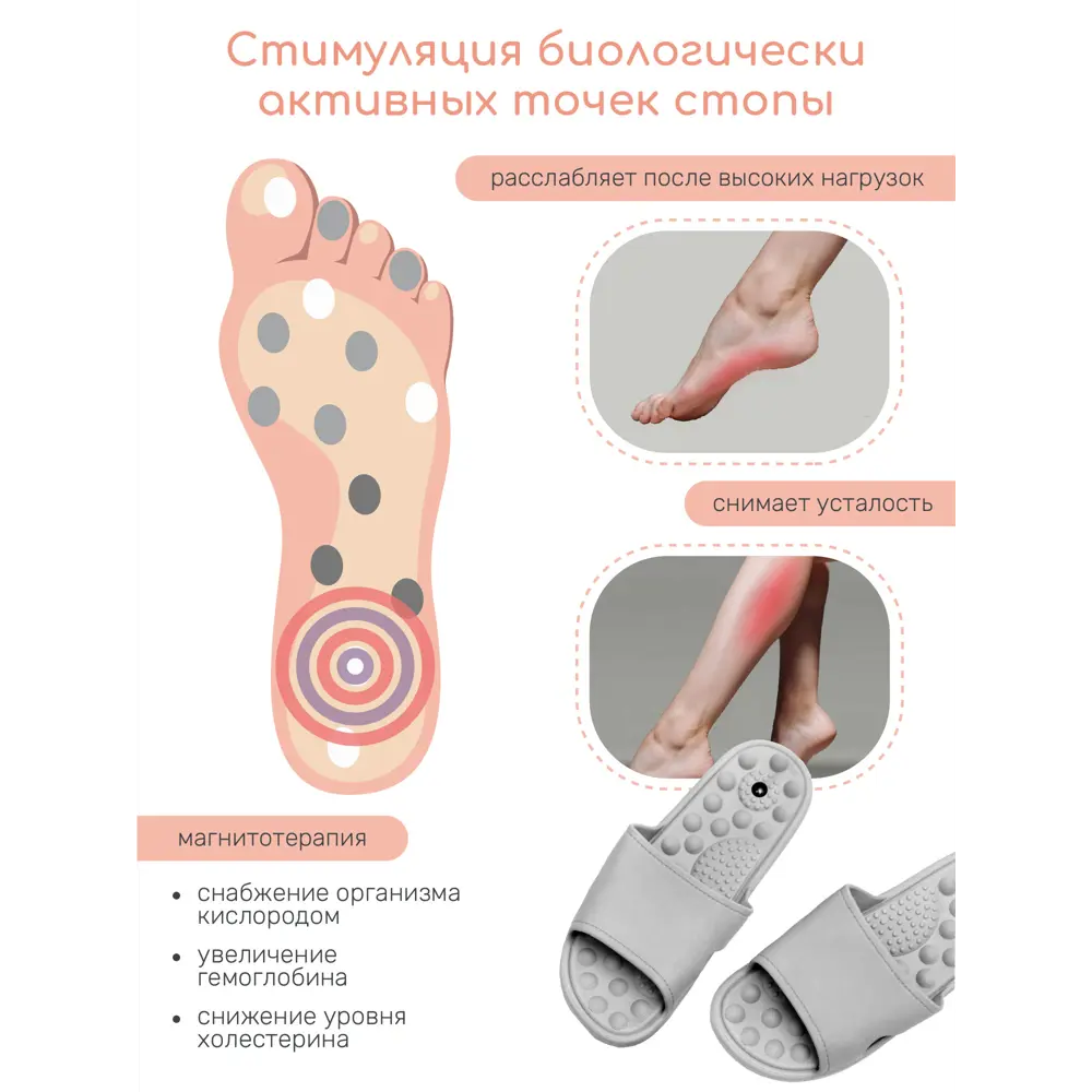 Фото Тапочки с массажным эффектом Amaro Home Massage открытый нос серый р.40-41 Фото Тапочки с массажным эффектом Amaro Home Massage открытый нос серый р.40-41