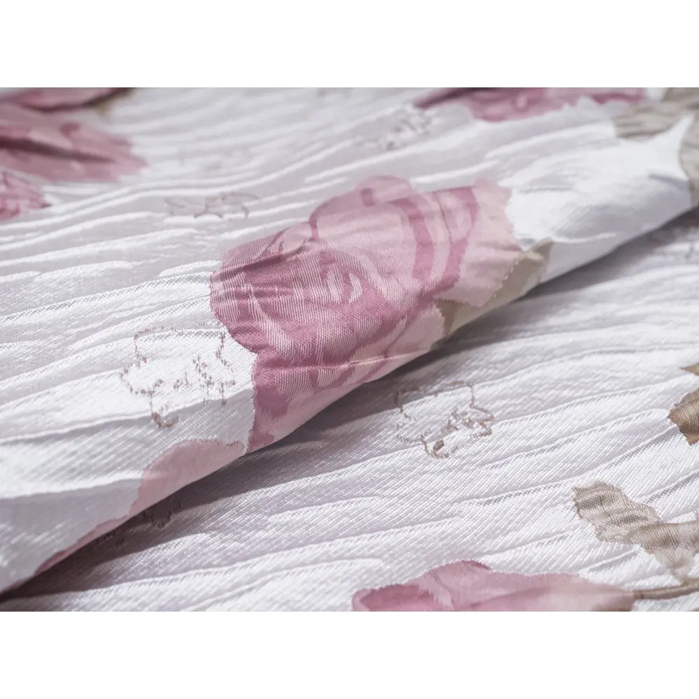 Фото 14 Штора на шторной ленте жаккард цветы 170x270 см цвет розовый