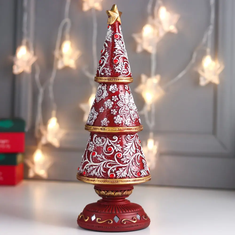 Фото 2 Новогодняя фигурка Simaland Красная ёлочка 3 яруса с серебристыми узорами со звездой 32x11x11 см