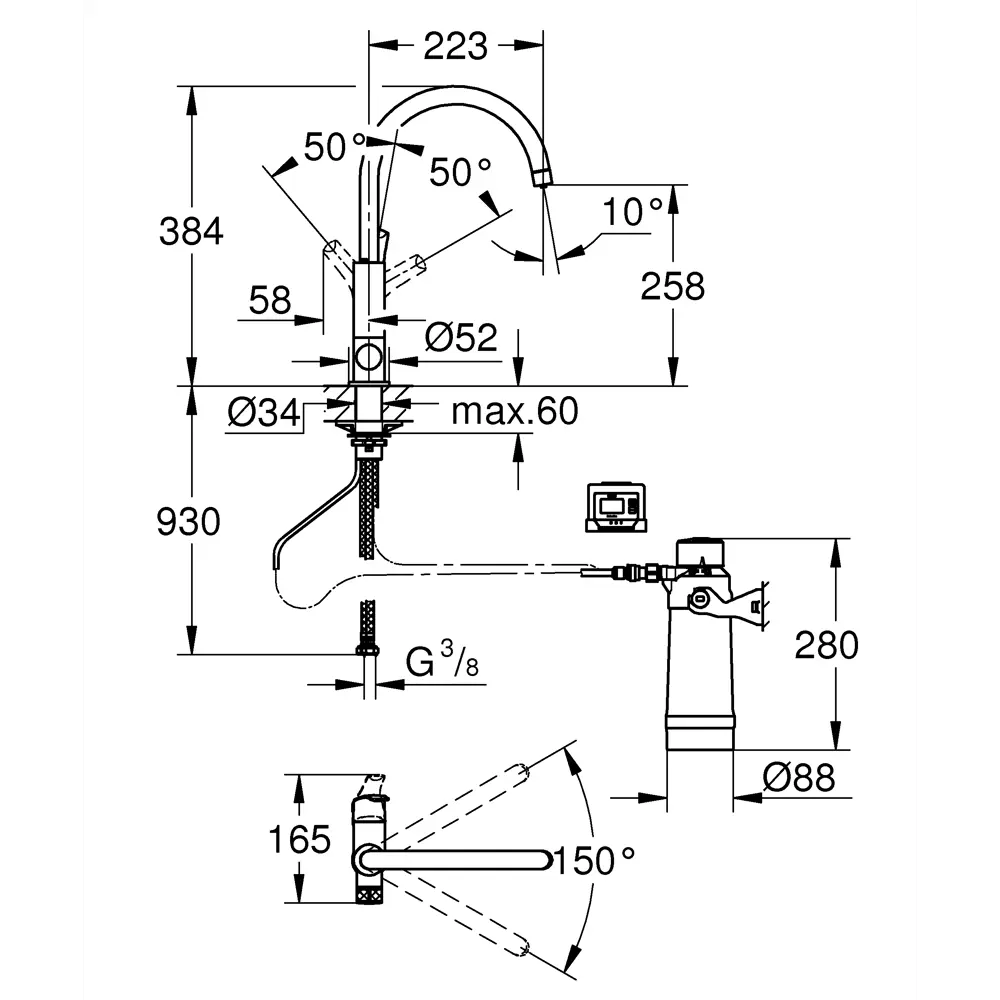 Фото 2 Однорычажный смеситель Grohe Blue pure излив 25.8 см цвет хром