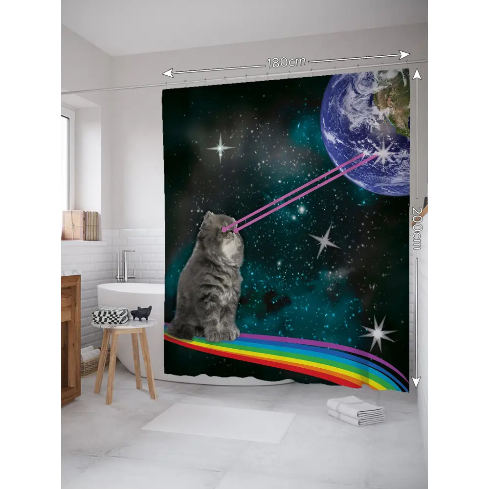 Фото 2 Шторка для ванной Кот пришелец 180x200 см sc_7359 Фото 2 Шторка для ванной Кот пришелец 180x200 см sc_7359