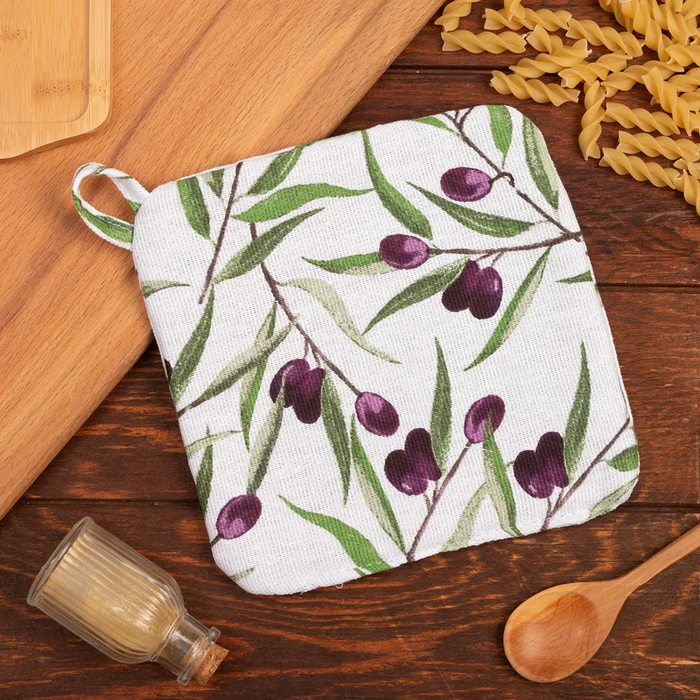 Фото Прихватка Доляна Olives 19x19 см хлопок цвет белый Фото Прихватка Доляна Olives 19x19 см хлопок цвет белый