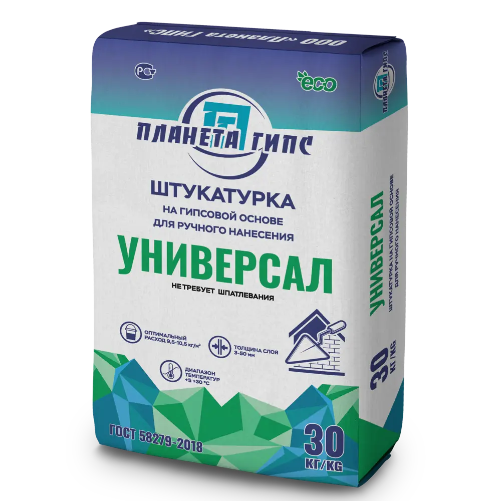 Фото Штукатурка гипсовая Планета гипс Универсал 30 кг Фото Штукатурка гипсовая Планета гипс Универсал 30 кг