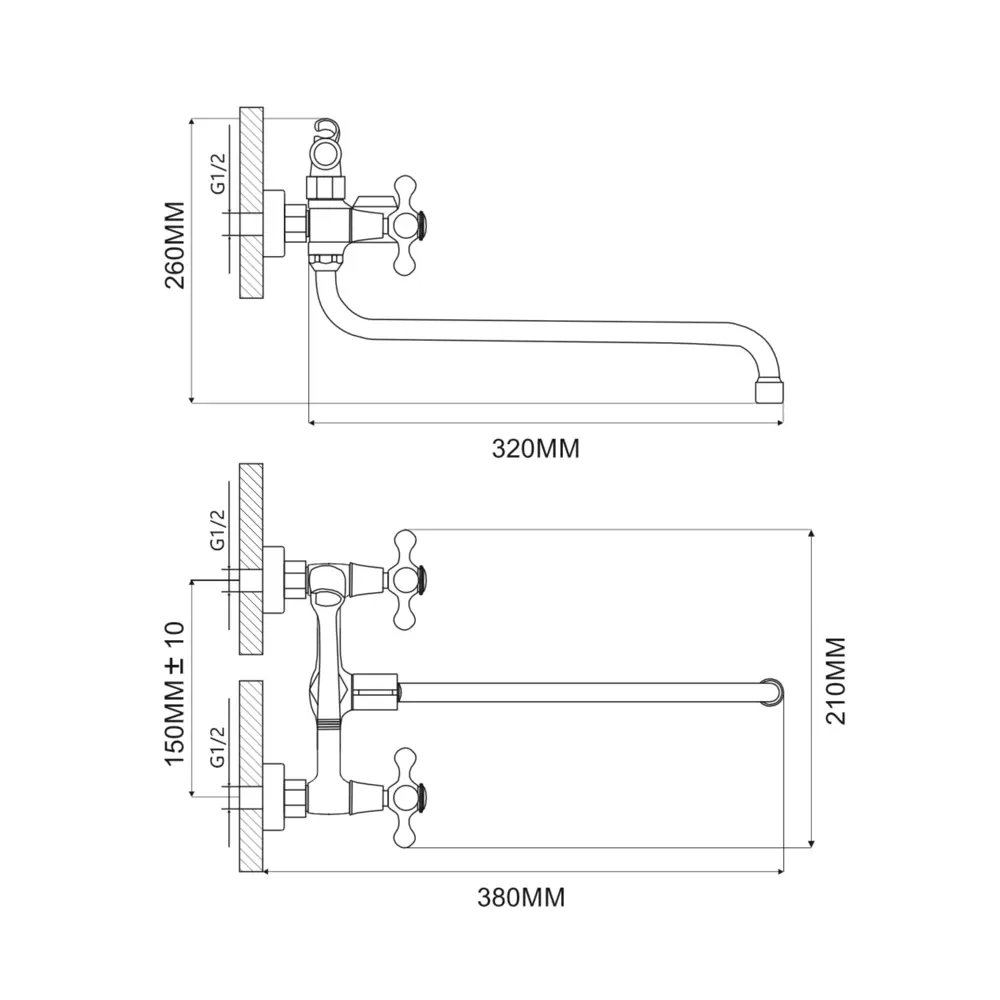 Фото 2 Смеситель для ванны Ammore A4388 двухвентильный с душевой лейкой цвет хром