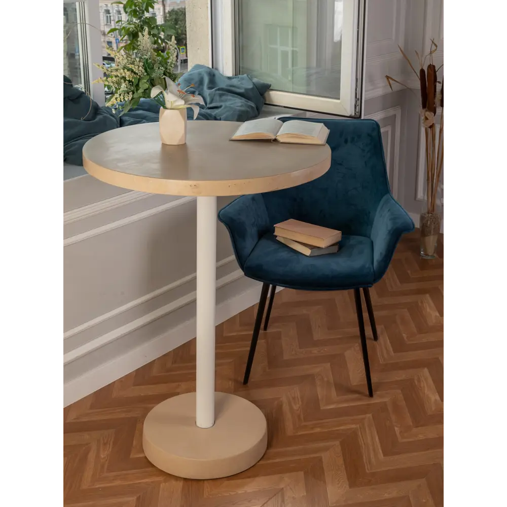 Фото Стол многофункциональный круглый Мелодия света Flat 950-700 50x3.5 см бетон цвет бежевый Фото Стол многофункциональный круглый Мелодия света Flat 950-700 50x3.5 см бетон цвет бежевый