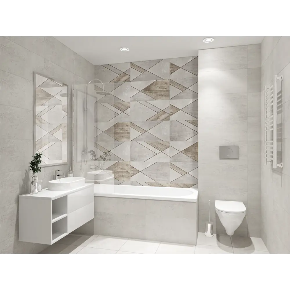 Фото Плитка настенная Azori Global Concrete 315x630 серая 1.59м2, цена за упаковку Фото Плитка настенная Azori Global Concrete 315x630 серая 1.59м2, цена за упаковку