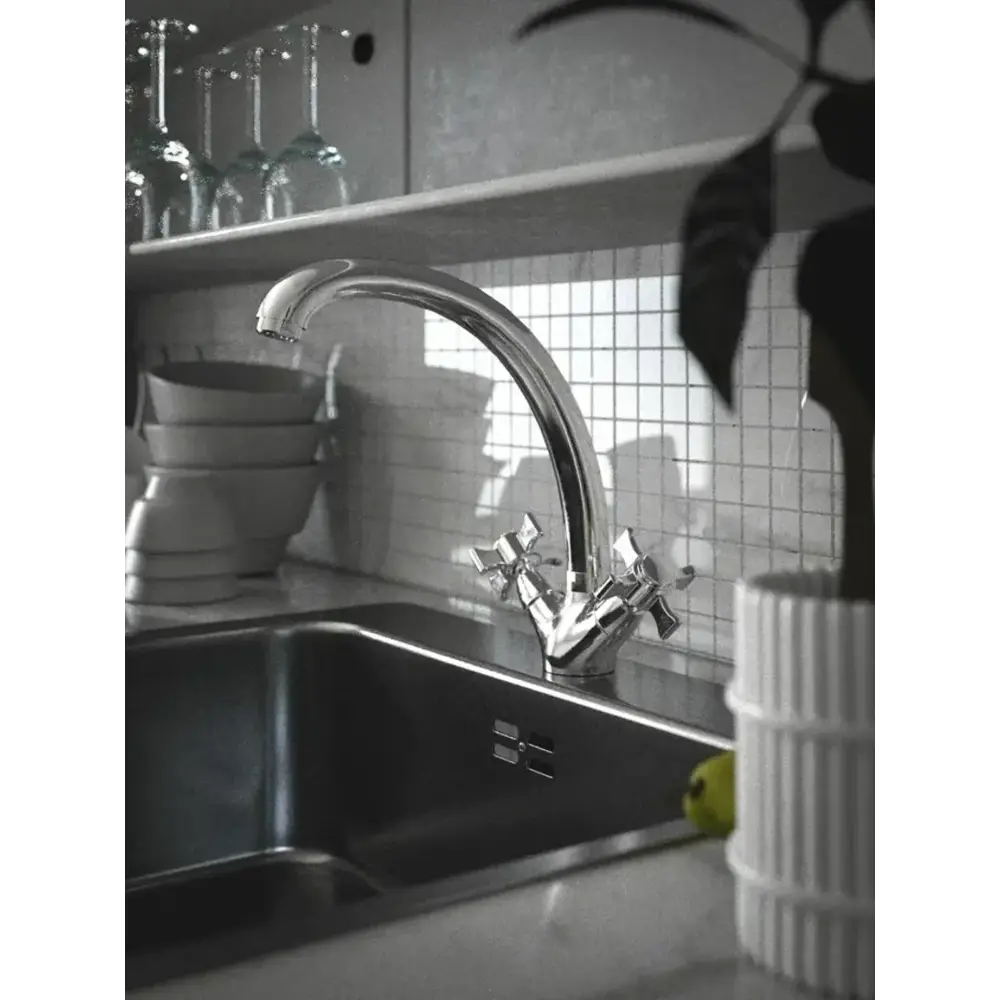 Фото 2 Двухвентильный смеситель Konner Edel Edl2200 излив 21.6 см цвет серебро Фото 2 Двухвентильный смеситель Konner Edel Edl2200 излив 21.6 см цвет серебро