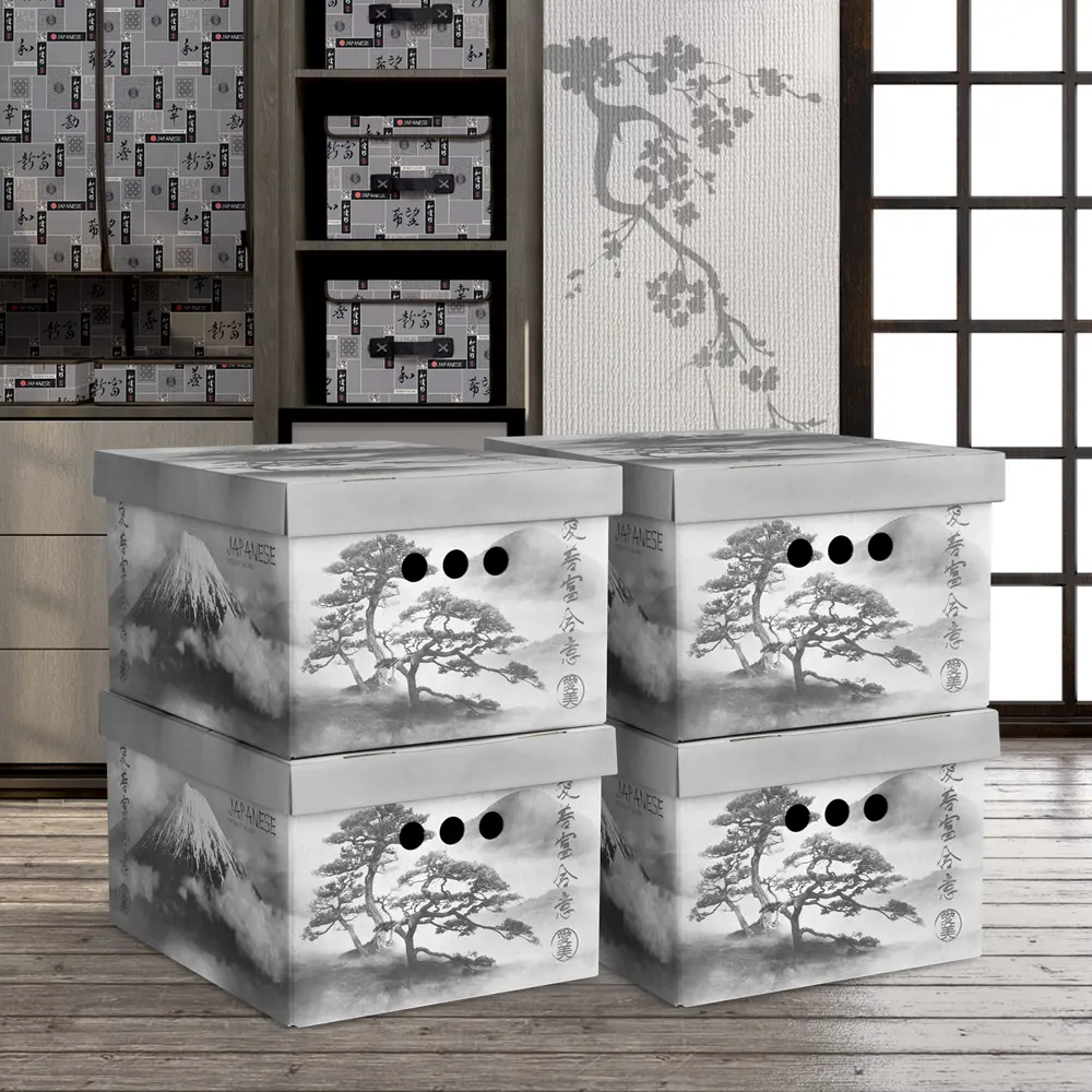 Фото 2 Набор коробок 4 шт Valiant Japanese Black 25x18.50x33 см 15.30 л картон цвет серый Фото 2 Набор коробок 4 шт Valiant Japanese Black 25x18.50x33 см 15.30 л картон цвет серый