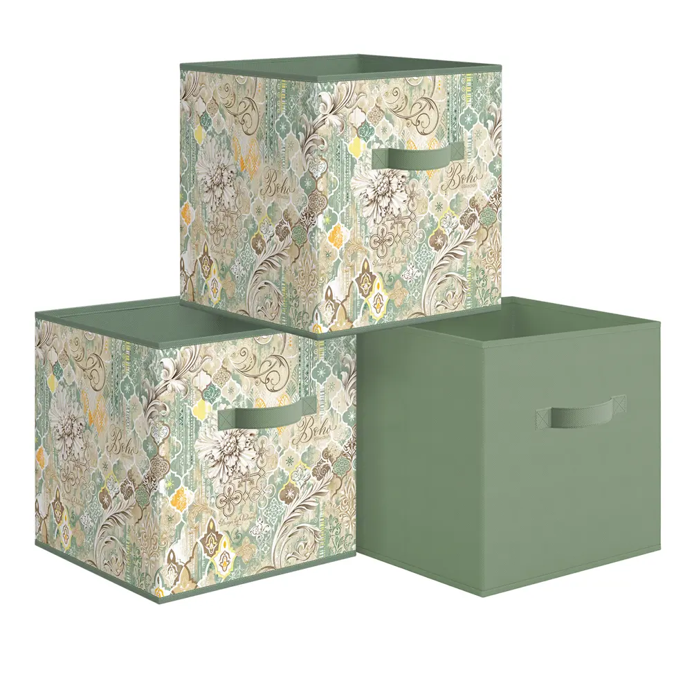 Фото Набор коробок 3 шт Valiant Boho 31x31x31 см 29.79 л нетканый материал цвет светло-зеленый Фото Набор коробок 3 шт Valiant Boho 31x31x31 см 29.79 л нетканый материал цвет светло-зеленый