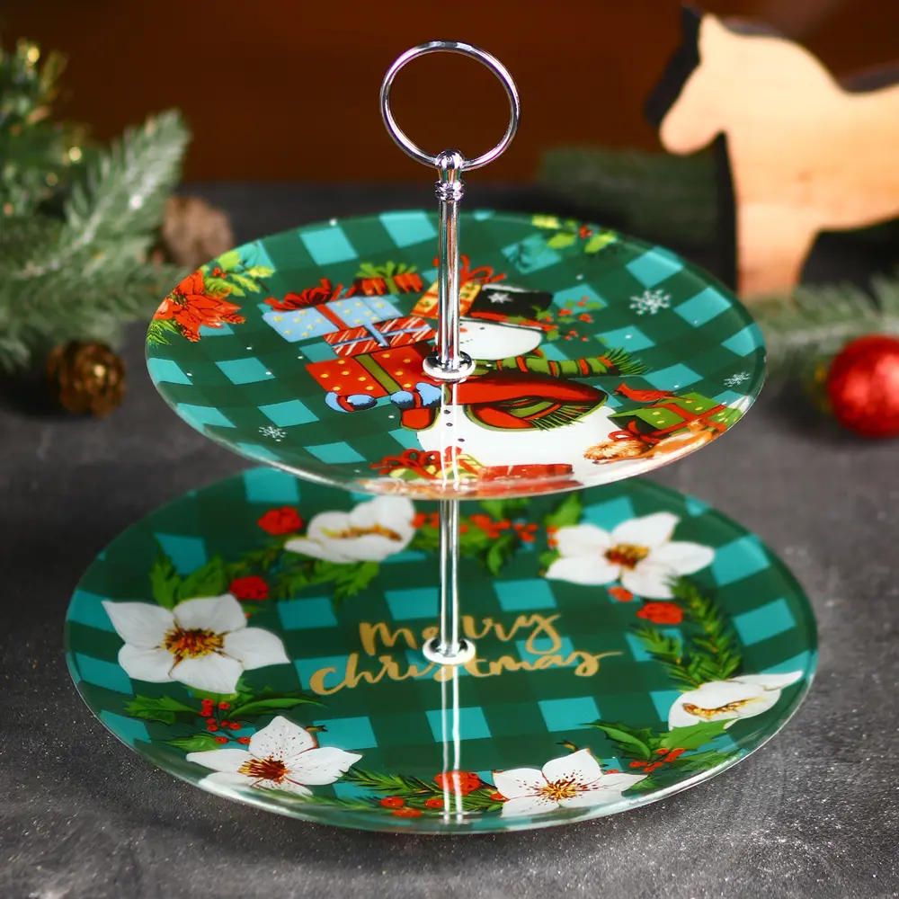 Фото 2 Тарелка Доляна 7686771 26x3x26 см стекло цвет зеленый