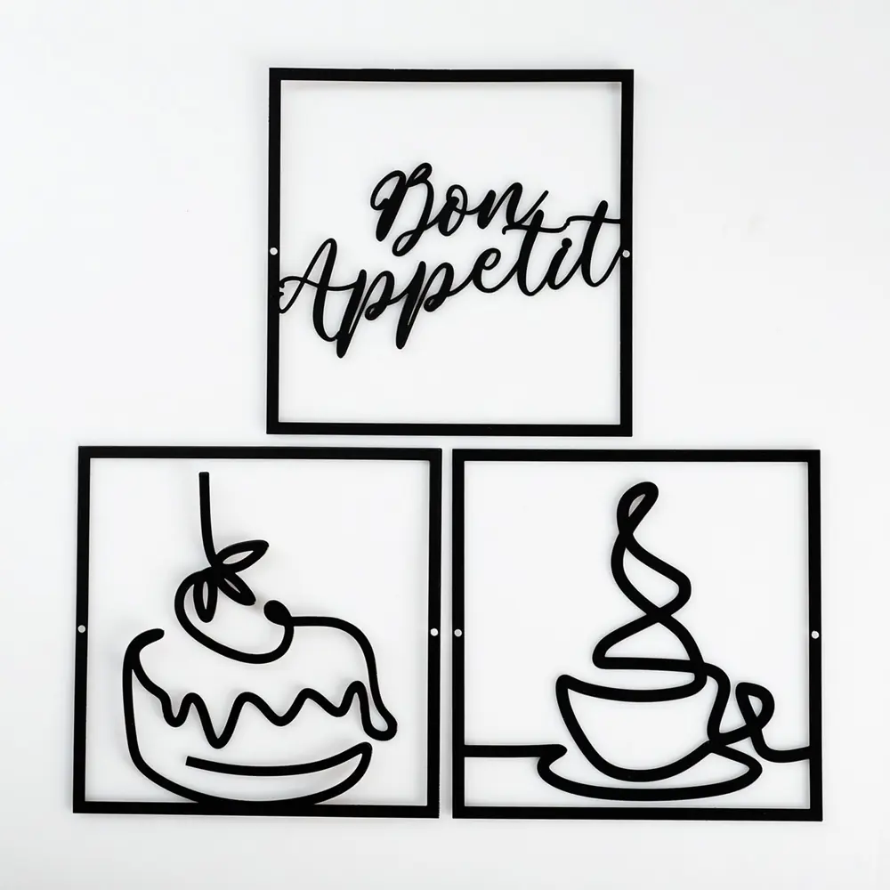 Фото Панно металлическое "Bon appetit" черное набор 3 шт. 15x15см