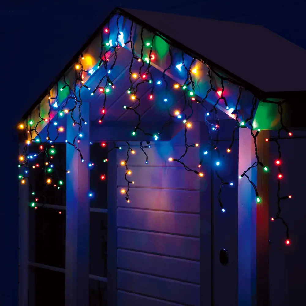 Фото Электрогирлянда универсальная бахрома 4х0.6м 96 ламп разноцветный свет 8 режимов работы