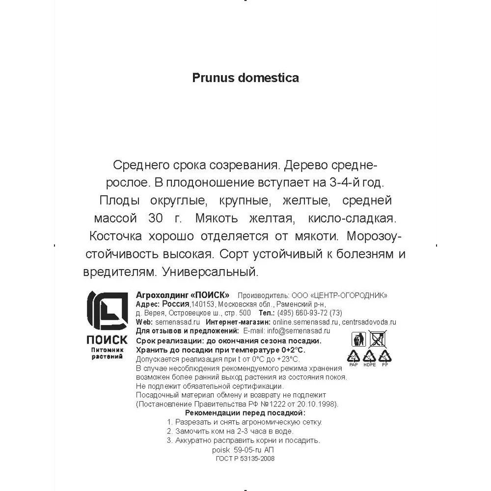Фото 3 Слива Светлячок h200 см в сетке Поиск Инвест Фото 3 Слива Светлячок h200 см в сетке Поиск Инвест