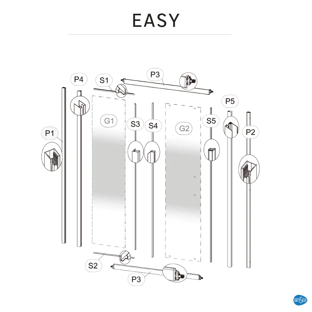 Фото 33 Комплект стекол для раздвижной душевой двери Sensea Easy 110 см стекло с шелкографией, цвет профиля на выбор Фото 33 Комплект стекол для раздвижной душевой двери Sensea Easy 110 см стекло с шелкографией, цвет профиля на выбор