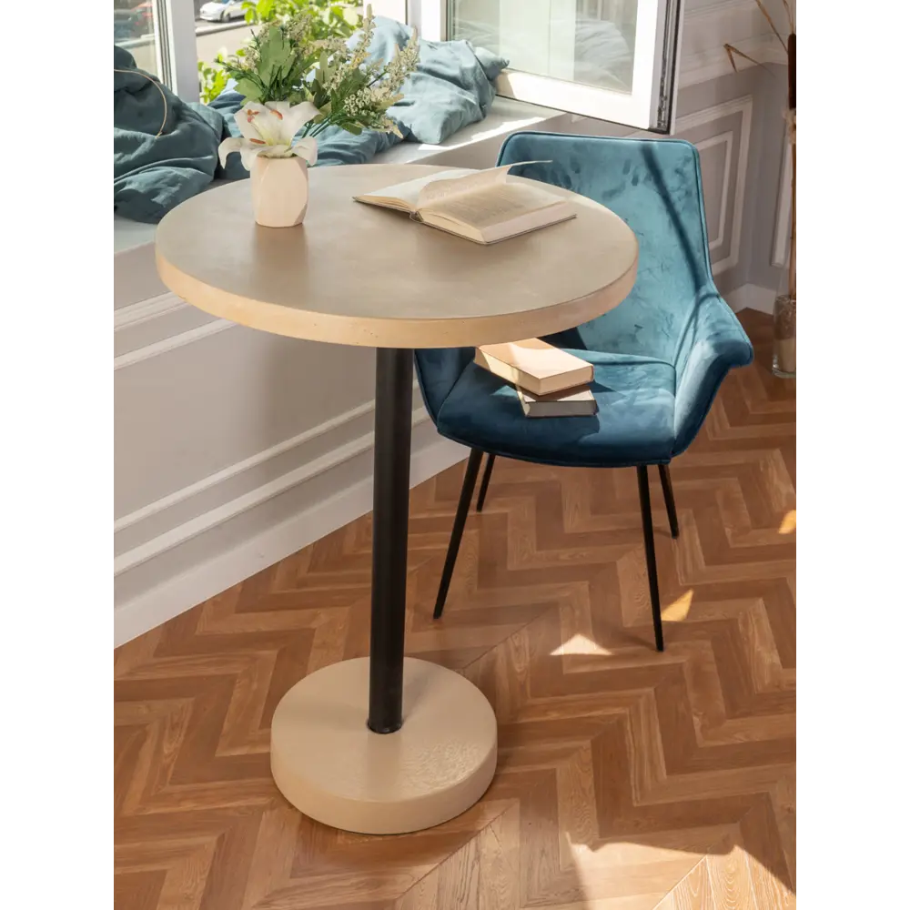 Фото Кухонный стол круглый Мелодия света Flat 950 70x70 см бетон цвет бежевый Фото Кухонный стол круглый Мелодия света Flat 950 70x70 см бетон цвет бежевый