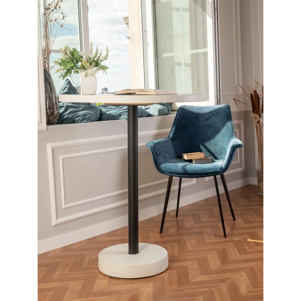 Фото Обеденный стол круглый Мелодия света Flat 950 70x70 см бетон цвет белый Фото Обеденный стол круглый Мелодия света Flat 950 70x70 см бетон цвет белый