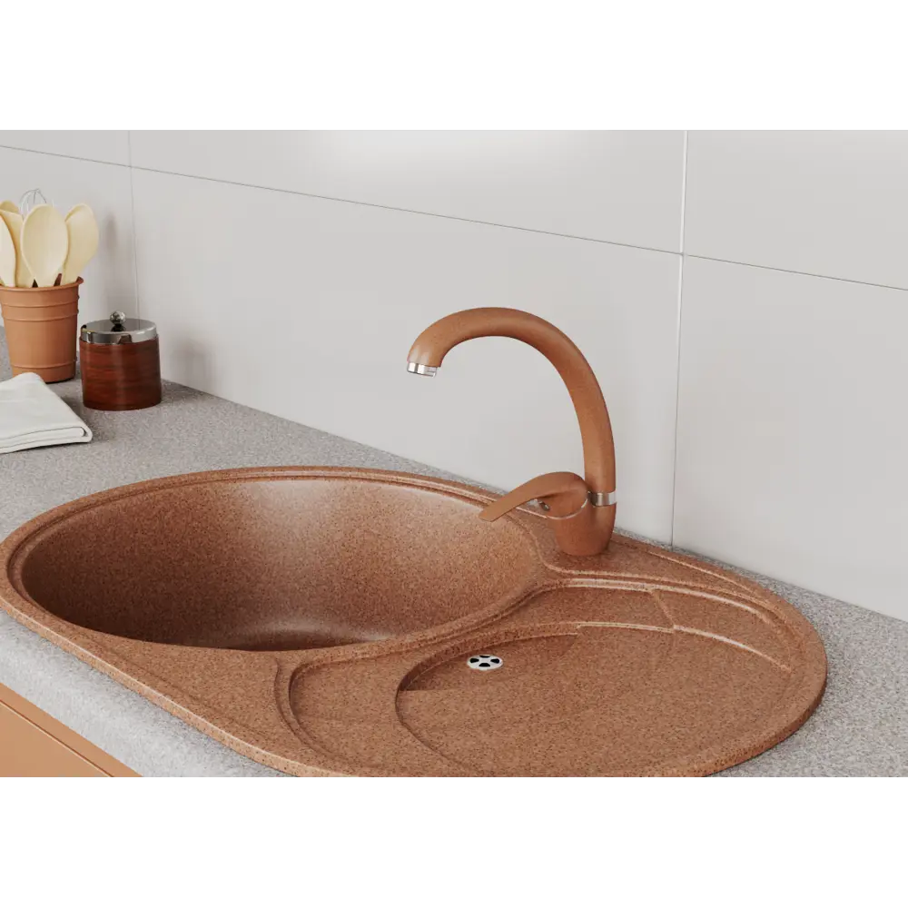 Фото 3 Однорычажный смеситель Greenstone Gs-002 излив 19 см цвет песочный Фото 3 Однорычажный смеситель Greenstone Gs-002 излив 19 см цвет песочный