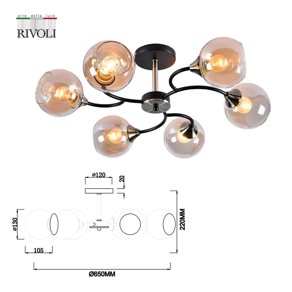 Фото 3 Люстра потолочная RIVOLI B0051981 9072-306 6 ламп 18 м² цвет золото Фото 3 Люстра потолочная RIVOLI B0051981 9072-306 6 ламп 18 м² цвет золото