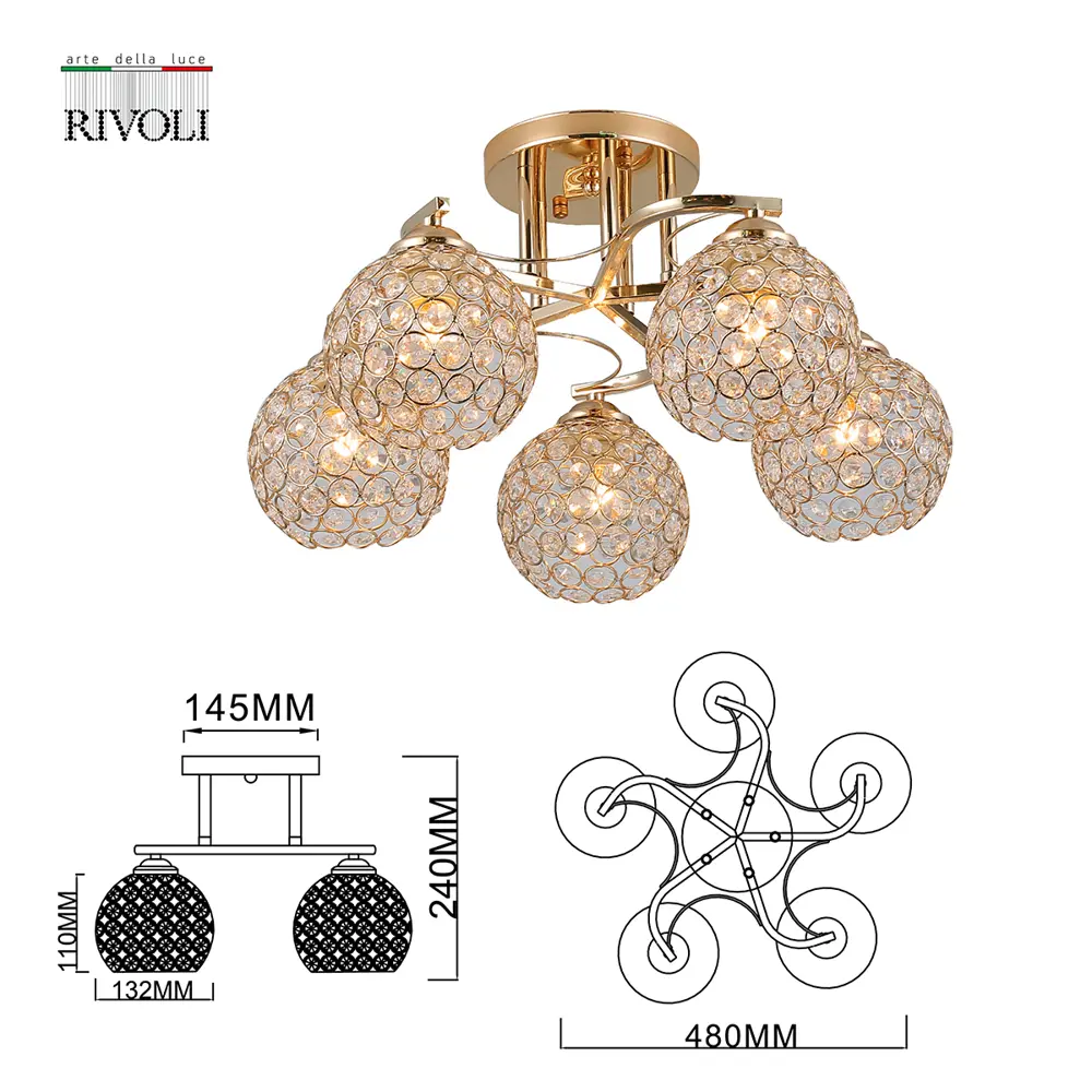 Фото 4 Люстра потолочная хрустальная Rivoli B0052673 9078-305 5 ламп 15 м² цвет бронза Фото 4 Люстра потолочная хрустальная Rivoli B0052673 9078-305 5 ламп 15 м² цвет бронза