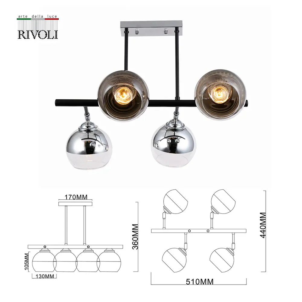 Фото 4 Люстра потолочная RIVOLI B0053400 9100-304 4 лампы 12 м² цвет хром Фото 4 Люстра потолочная RIVOLI B0053400 9100-304 4 лампы 12 м² цвет хром