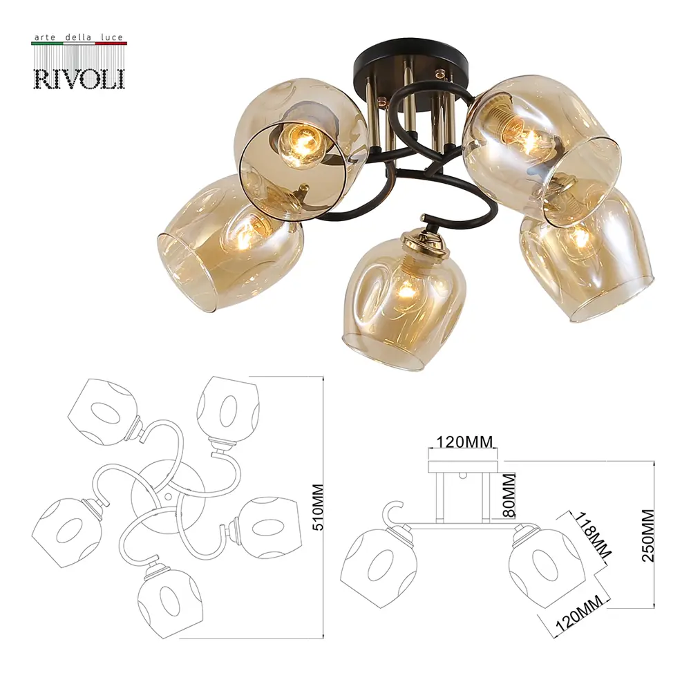 Фото 3 Люстра потолочная RIVOLI B0054748 9132-305 5 ламп 15 м² цвет черный Фото 3 Люстра потолочная RIVOLI B0054748 9132-305 5 ламп 15 м² цвет черный