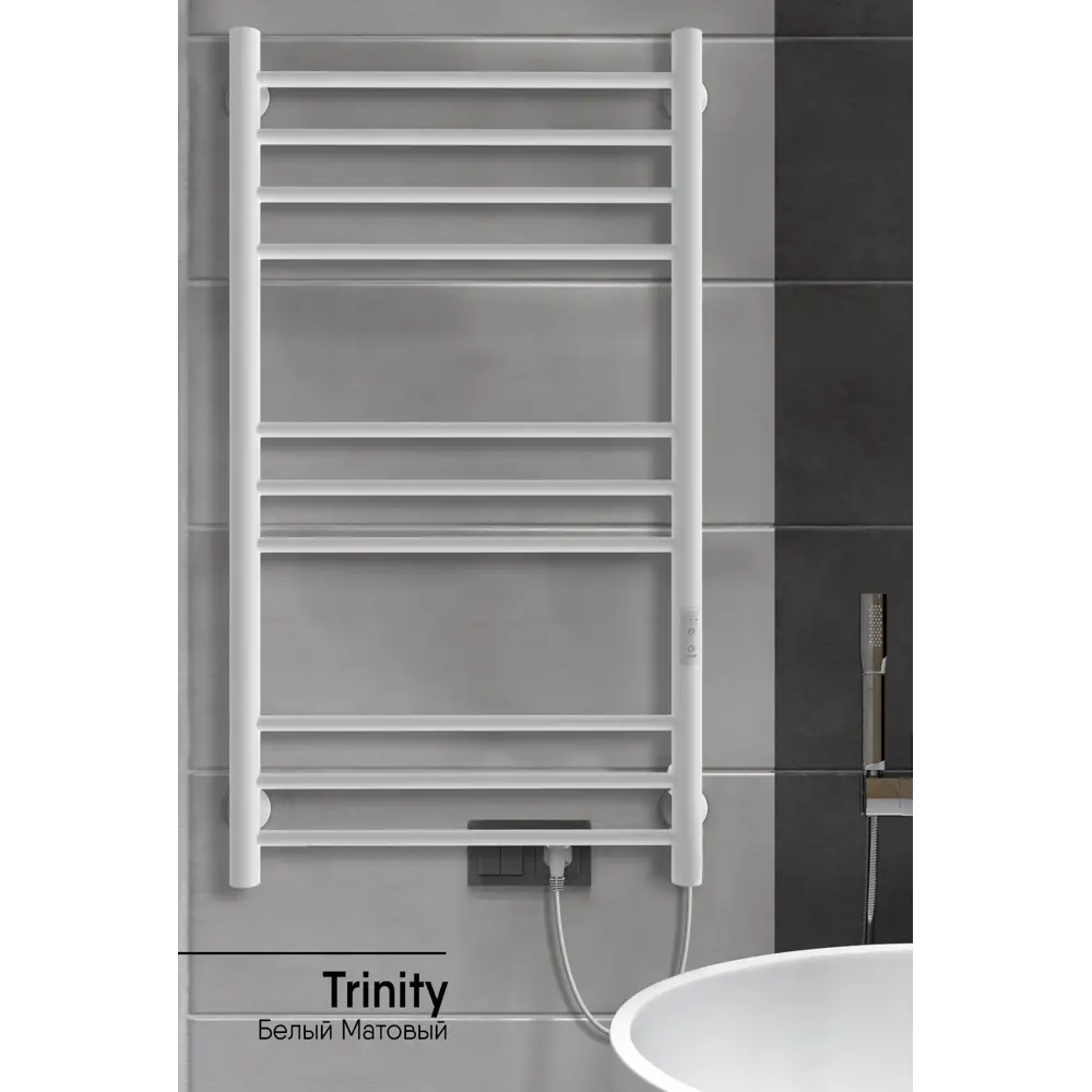 Фото 6 Полотенцесушитель электрический Indigo Line Trinity 500x1000 мм 140 Вт с терморегулятором лесенка цвет белый